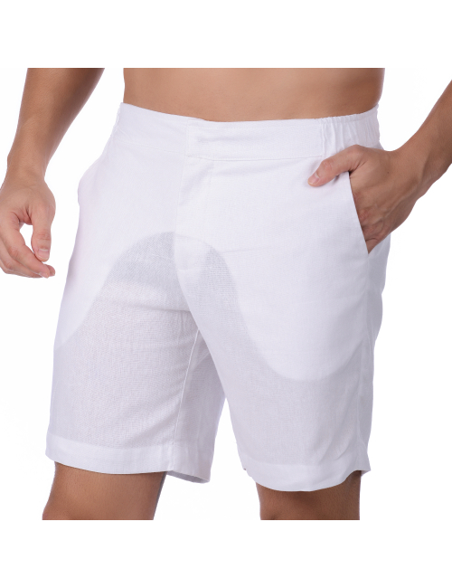 Bermuda Masculina Linho Alfaiataria Capri Smart Fit Branco Optico Na