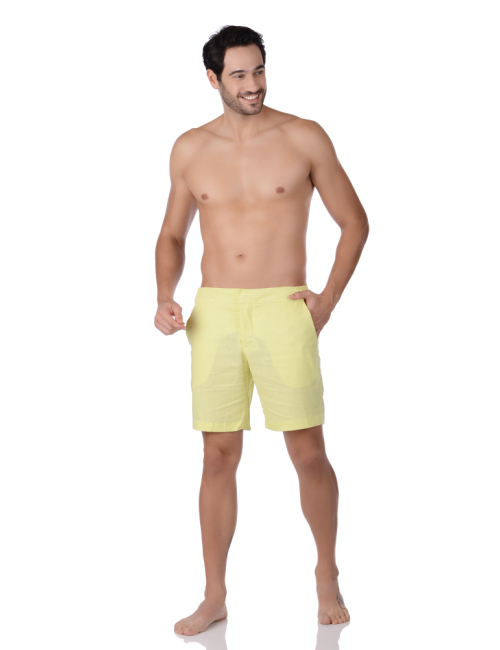 Bermuda Masculina Linho Alfaiataria Capri Smart Fit New Melon Na Vaca