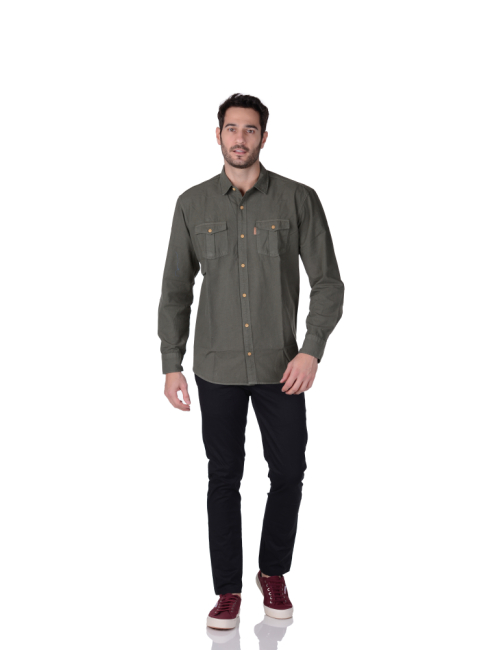 Camisa de Sarja Overcoat Verde Militar