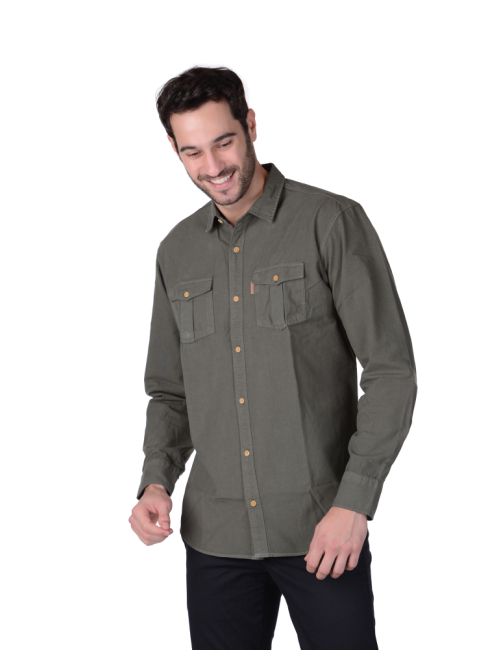 Camisa de Sarja Overcoat Verde Militar