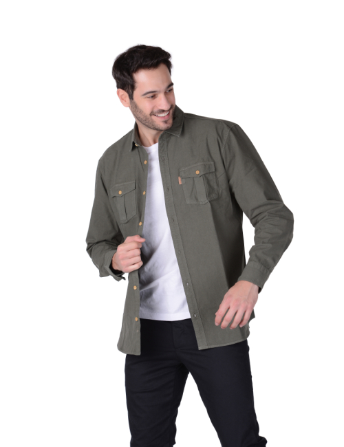 Camisa de Sarja Overcoat Verde Militar