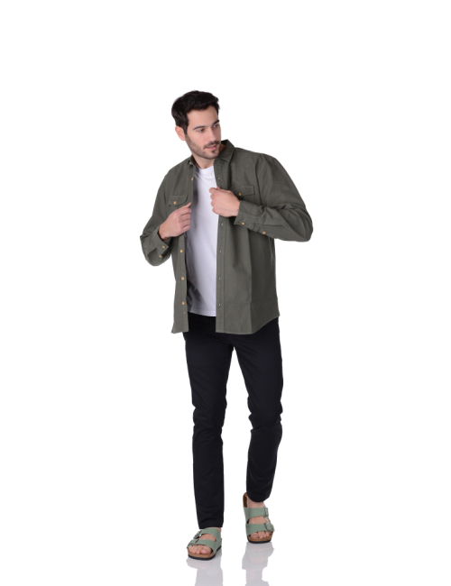 Camisa de Sarja Overcoat Verde Militar