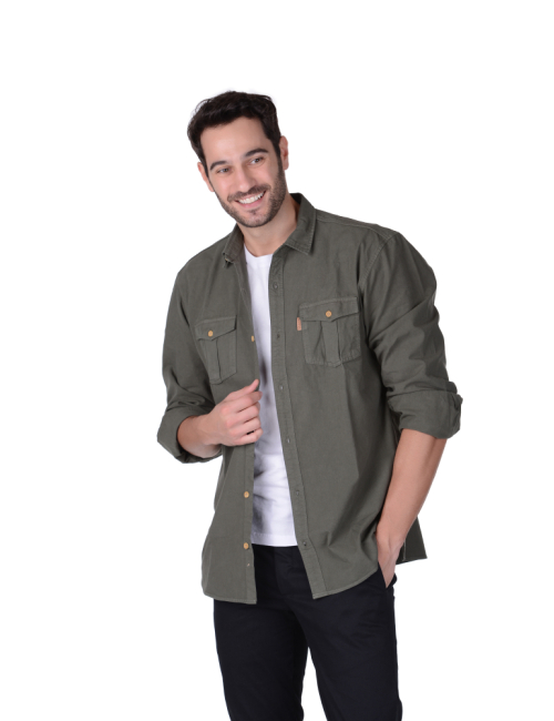 Camisa de Sarja Overcoat Verde Militar