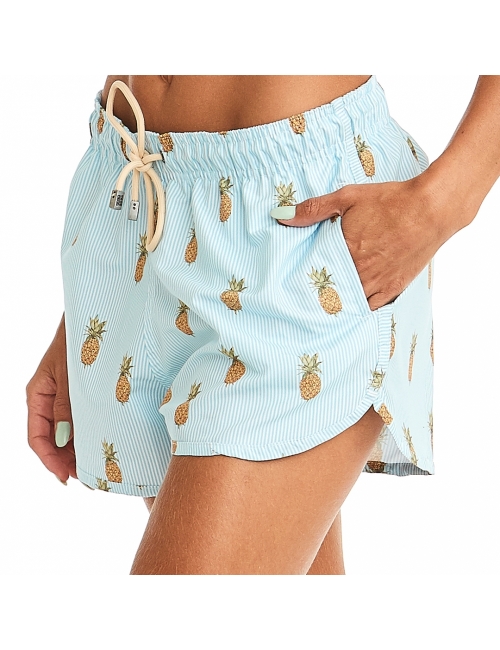 Short Feminino Praia Abacaxi Cós Elástico 