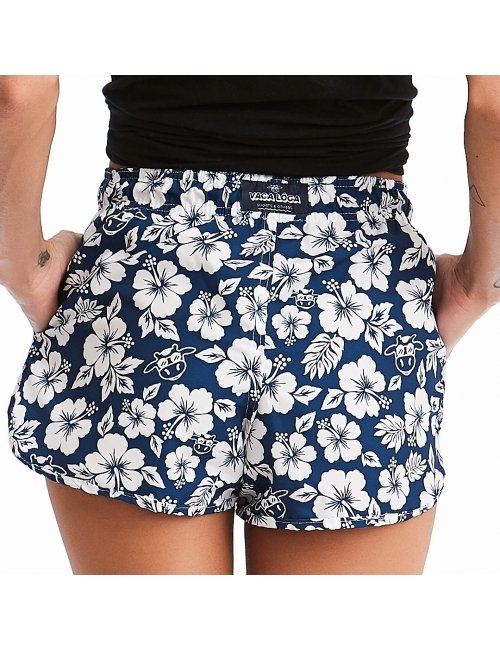 Short Feminino Praia Azul Marinho Floral Cós Elástico 