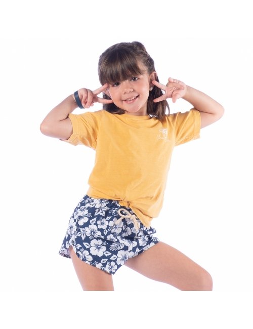 Short Infantil Praia Feminino Azul Marinho Floral 