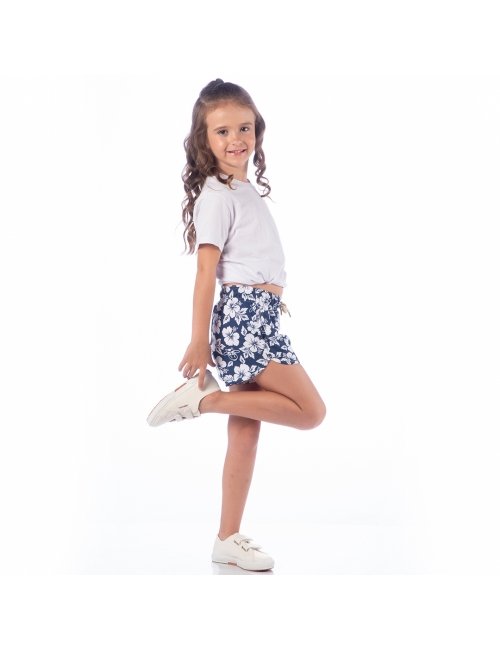 Short Infantil Praia Feminino Azul Marinho Floral 