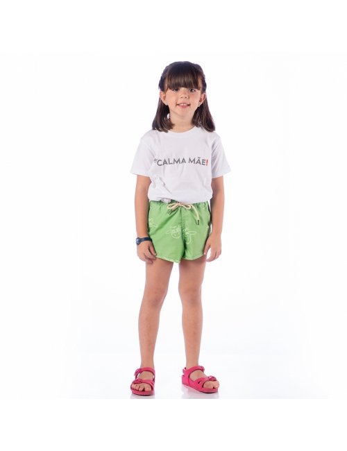 Short Infantil Praia Feminino Verde Abacate Tom Sobre Tom Liso 