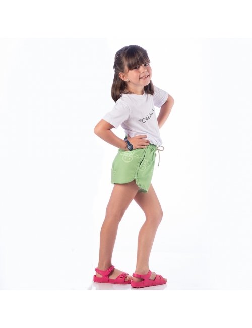 Short Infantil Praia Feminino Verde Abacate Tom Sobre Tom Liso 