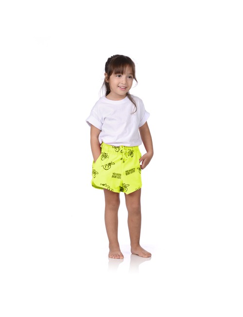 Short Infantil Praia Feminino Amarelo Neon Não Aguenta Bebe Leite