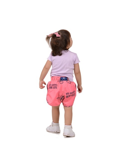 Short Infantil Praia Feminino Rosa Neon Não Aguenta Bebe Leite