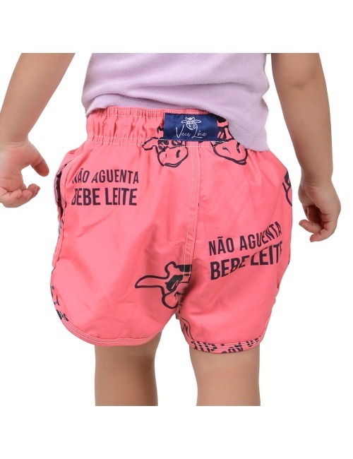 Short Infantil Praia Feminino Rosa Neon Não Aguenta Bebe Leite