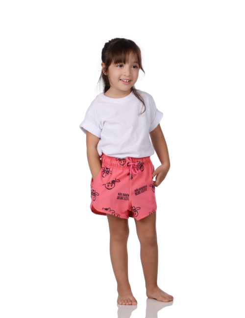 Short Infantil Praia Feminino Rosa Neon Não Aguenta Bebe Leite