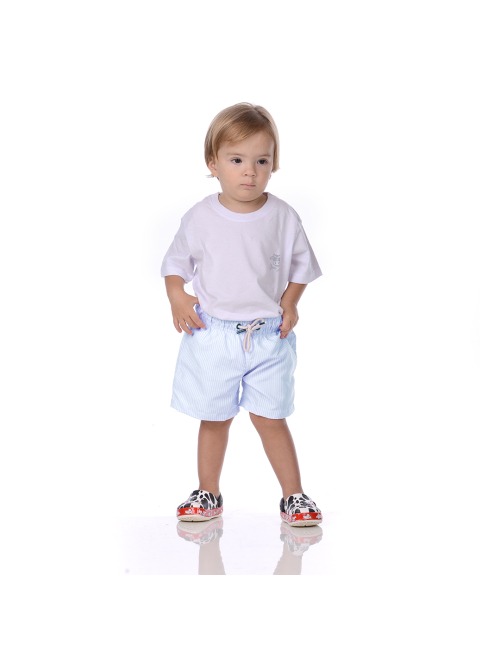 Short Infantil Praia Masculino Azul Bebê Listrado Saint Barth