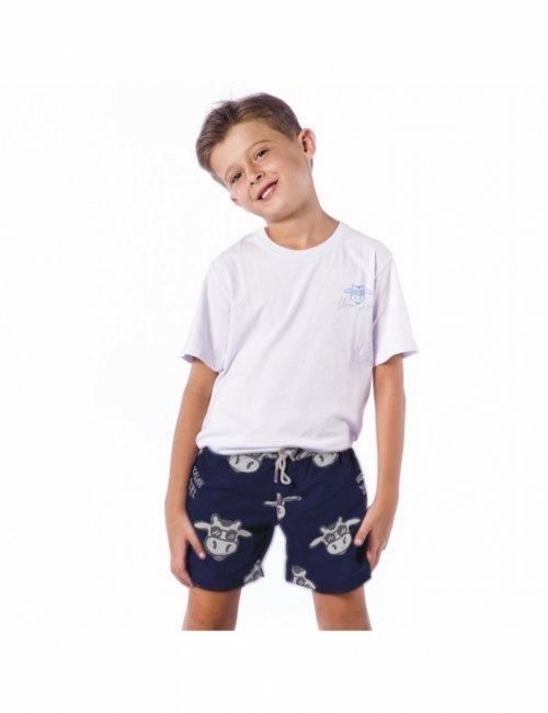 Short Infantil Praia Masculino Azul Marinho Não Aguenta Bebe Leite