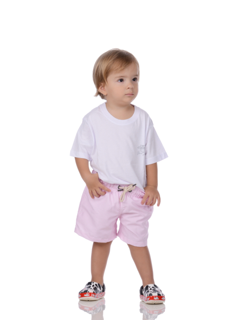 Short Infantil Praia Masculino Rosa Listrado Taiti