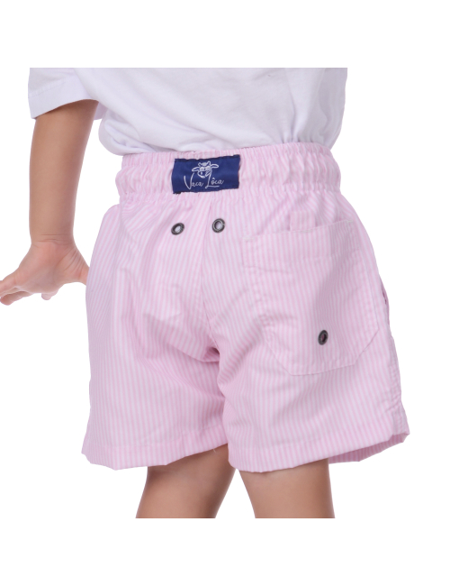 Short Infantil Praia Masculino Rosa Listrado Taiti