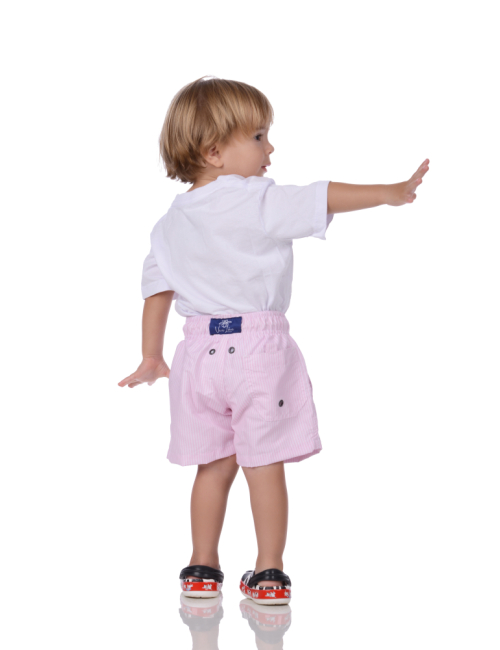 Short Infantil Praia Masculino Rosa Listrado Taiti