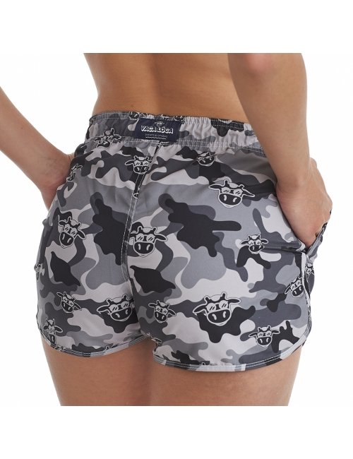 Short Feminino Praia Preto Camuflado Cós Elástico 