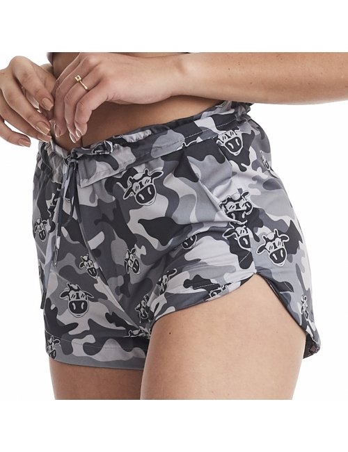 Short Feminino Praia Preto Cós Liso Camuflado