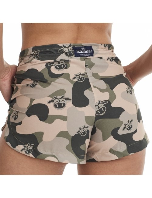 Short Feminino Praia Verde Cós Liso Camuflado