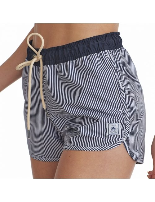 Short Feminino Praia Azul Listrado Grécia Cós Elástico 