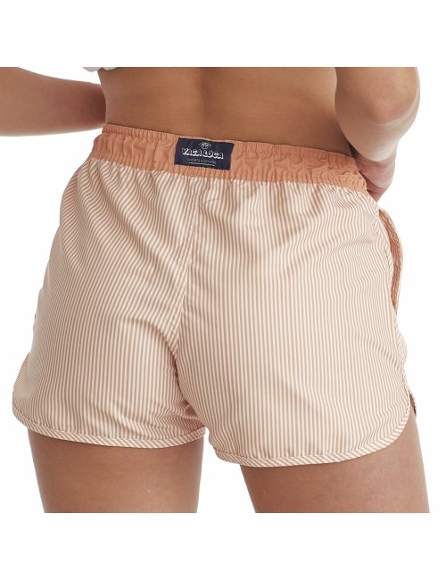 Short Feminino Praia Laranja Listrado Marrocos Cós Elástico