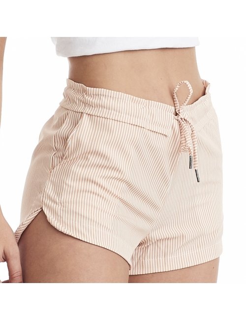 Short Feminino Praia Laranja Listrado Marrocos Cós Liso 