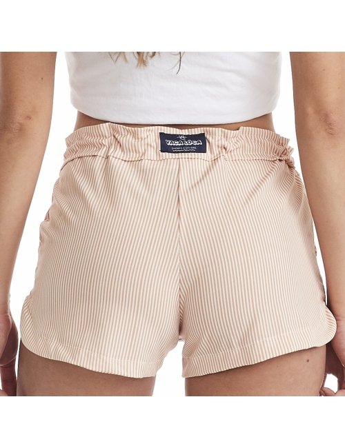 Short Feminino Praia Laranja Listrado Marrocos Cós Liso 