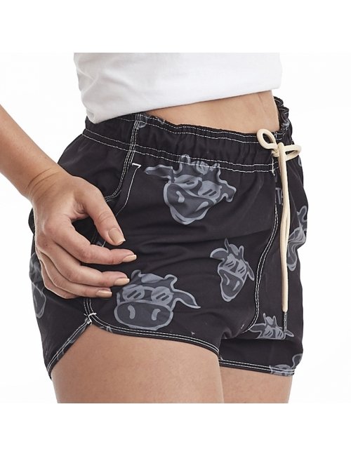 Short Feminino Praia Preto Não Aguenta Bebe Leite Cós Elástico 