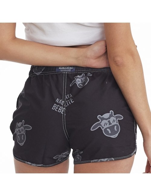 Short Feminino Praia Preto Não Aguenta Bebe Leite Cós Elástico 