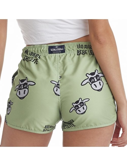 Short Feminino Praia Verde Não Aguenta Bebe Leite Cós Elástico 