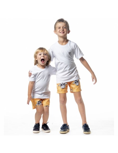 Short Infantil Praia Masculino Amarelo Não Aguenta Bebe Leite 