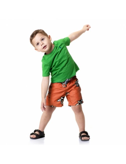 Short Infantil Praia Masculino Laranja Não Aguenta Bebe Leite 