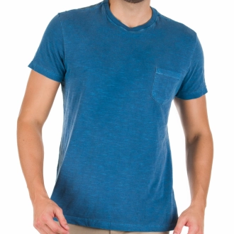 Camiseta Masculina Bolso Flamê Básica Azul Marinho