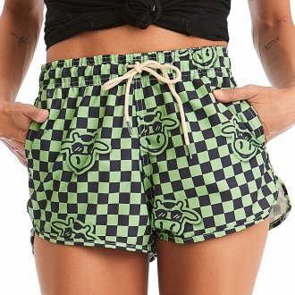 Short Feminino Praia Verde Xadrez Cós Elástico 