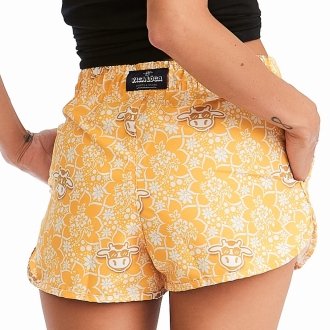 Short Feminino Praia Amarelo Floral Cós Elástico 