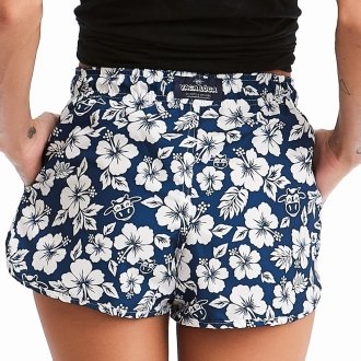 Short Feminino Praia Azul Marinho Floral Cós Elástico 