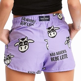 Short Feminino Praia Lavanda Não Aguenta Bebe Leite Cós Elástico 