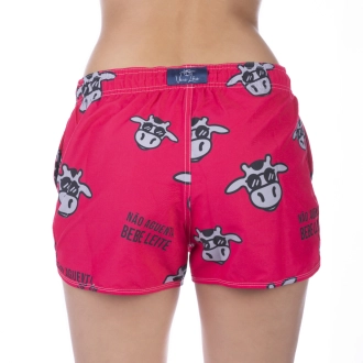 Short Feminino Praia Pink Não Aguenta Bebê Leite Cós Elástico