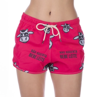 Short Feminino Praia Pink Não Aguenta Bebê Leite Cós Elástico