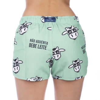 Short Feminino Praia Verde Pistache Pastel Não Aguenta Bebe Leite Cós Elástico 