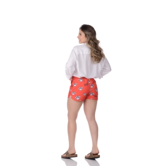 Short Feminino Praia Vermelho Ferrari Não Aguenta Bebe Leite Cós Elástico 