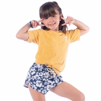 Short Infantil Praia Feminino Azul Marinho Floral 