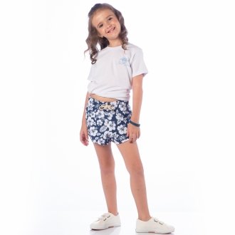 Short Infantil Praia Feminino Azul Marinho Floral 