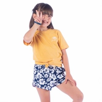 Short Infantil Praia Feminino Azul Marinho Floral 