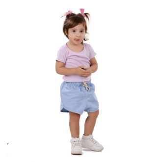 Short Infantil Praia Feminino Azul Tricô Liso