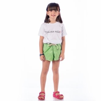 Short Infantil Praia Feminino Verde Abacate Tom Sobre Tom Liso 