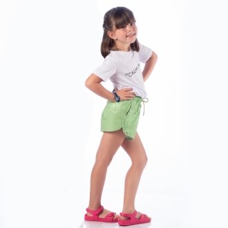 Short Infantil Praia Feminino Verde Abacate Tom Sobre Tom Liso 