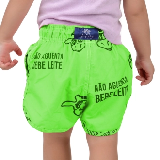 Short Infantil Praia Feminino Verde Neon Não Aguenta Bebe Leite